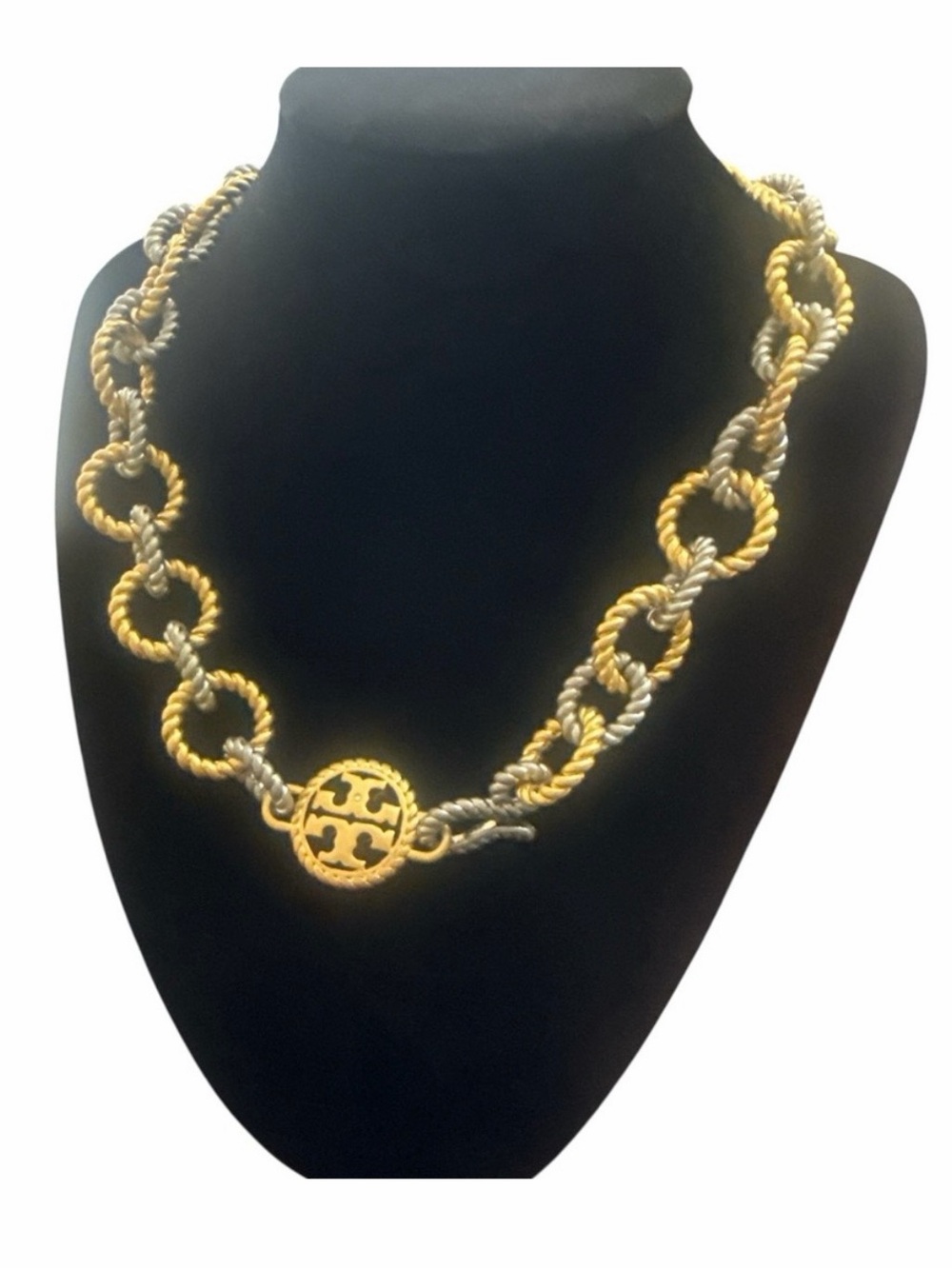 Tory Burch Two Tone Gold and Silver Textured Rope Nevklace
